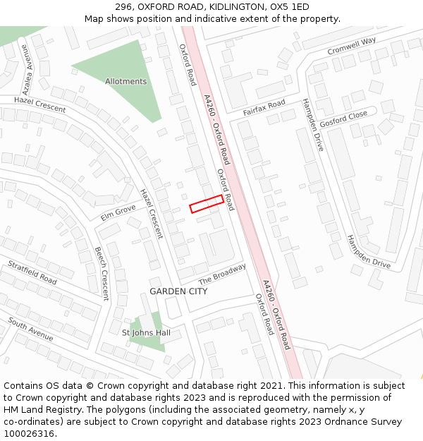 296, OXFORD ROAD, KIDLINGTON, OX5 1ED: Location map and indicative extent of plot