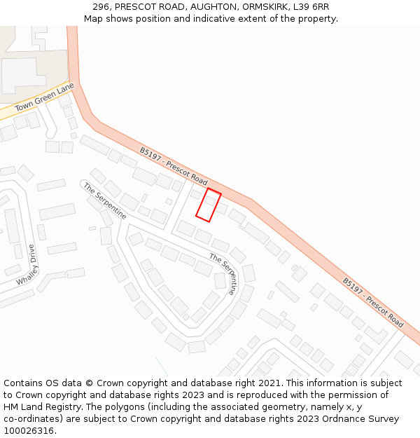 296, PRESCOT ROAD, AUGHTON, ORMSKIRK, L39 6RR: Location map and indicative extent of plot