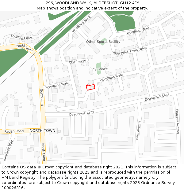 296, WOODLAND WALK, ALDERSHOT, GU12 4FY: Location map and indicative extent of plot