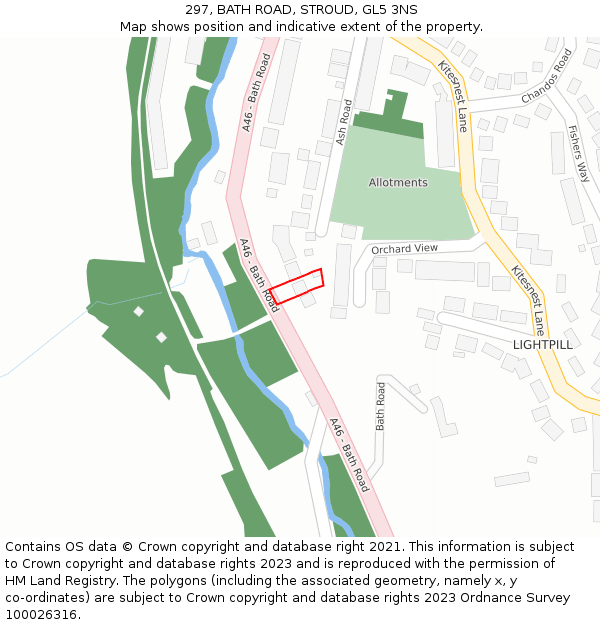 297, BATH ROAD, STROUD, GL5 3NS: Location map and indicative extent of plot