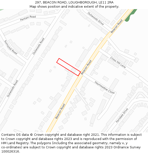 297, BEACON ROAD, LOUGHBOROUGH, LE11 2RA: Location map and indicative extent of plot