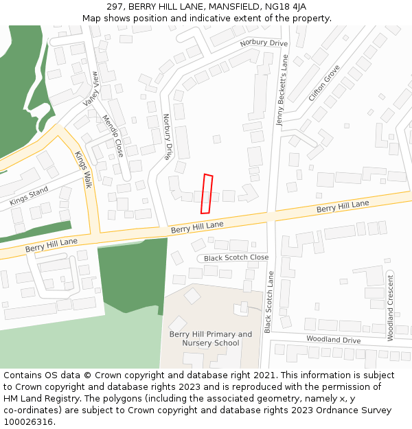 297, BERRY HILL LANE, MANSFIELD, NG18 4JA: Location map and indicative extent of plot