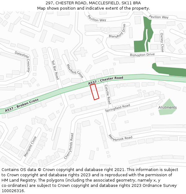 297, CHESTER ROAD, MACCLESFIELD, SK11 8RA: Location map and indicative extent of plot