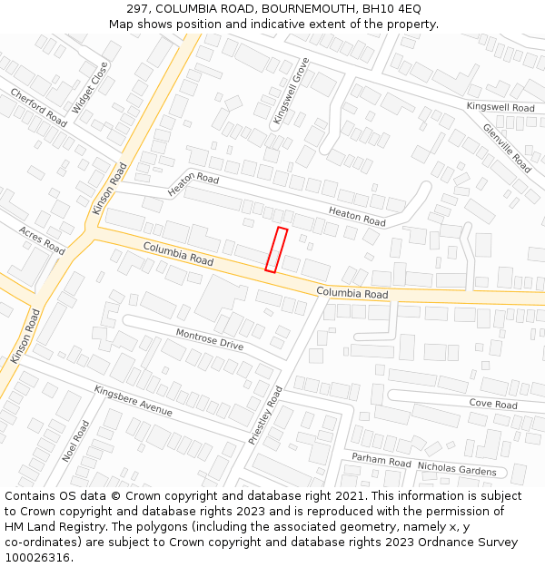 297, COLUMBIA ROAD, BOURNEMOUTH, BH10 4EQ: Location map and indicative extent of plot
