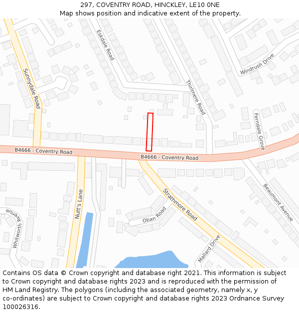 297, COVENTRY ROAD, HINCKLEY, LE10 0NE: Location map and indicative extent of plot