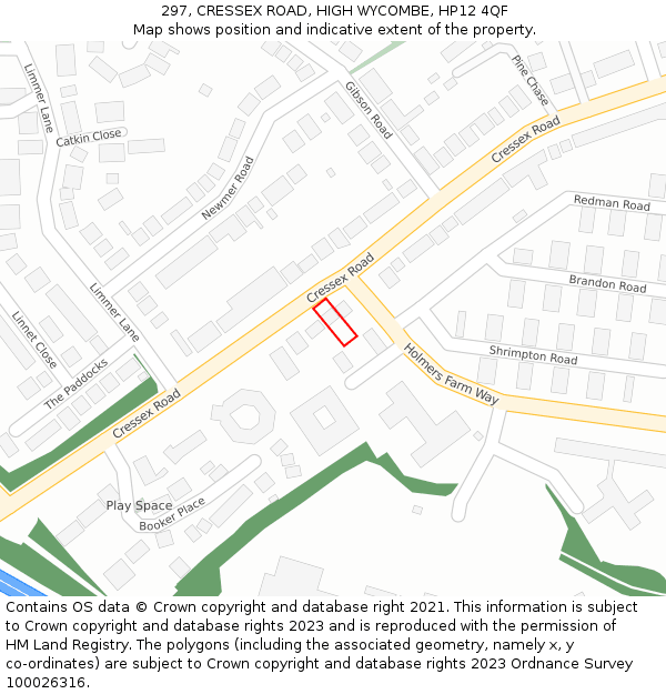 297, CRESSEX ROAD, HIGH WYCOMBE, HP12 4QF: Location map and indicative extent of plot