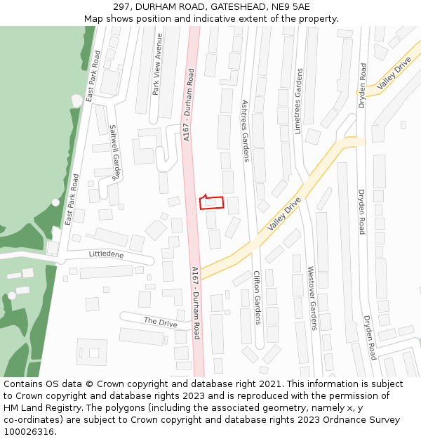 297, DURHAM ROAD, GATESHEAD, NE9 5AE: Location map and indicative extent of plot