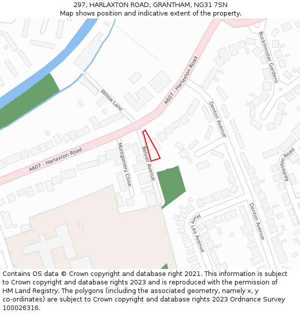 297, HARLAXTON ROAD, GRANTHAM, NG31 7SN: Location map and indicative extent of plot