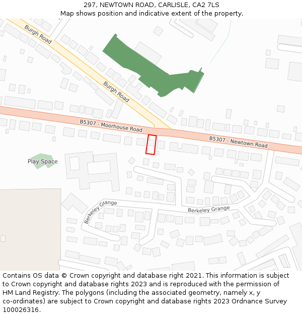 297, NEWTOWN ROAD, CARLISLE, CA2 7LS: Location map and indicative extent of plot