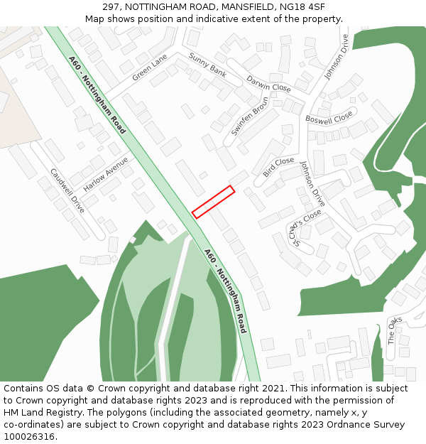 297, NOTTINGHAM ROAD, MANSFIELD, NG18 4SF: Location map and indicative extent of plot