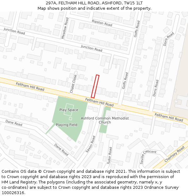 297A, FELTHAM HILL ROAD, ASHFORD, TW15 1LT: Location map and indicative extent of plot