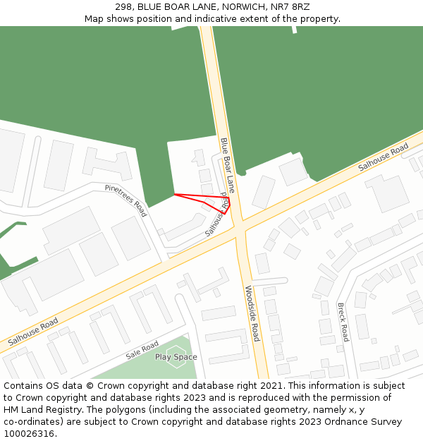 298, BLUE BOAR LANE, NORWICH, NR7 8RZ: Location map and indicative extent of plot