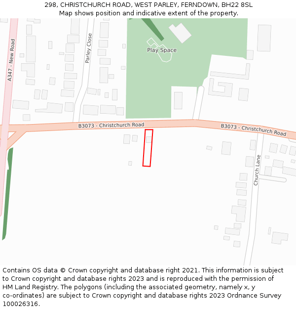 298, CHRISTCHURCH ROAD, WEST PARLEY, FERNDOWN, BH22 8SL: Location map and indicative extent of plot