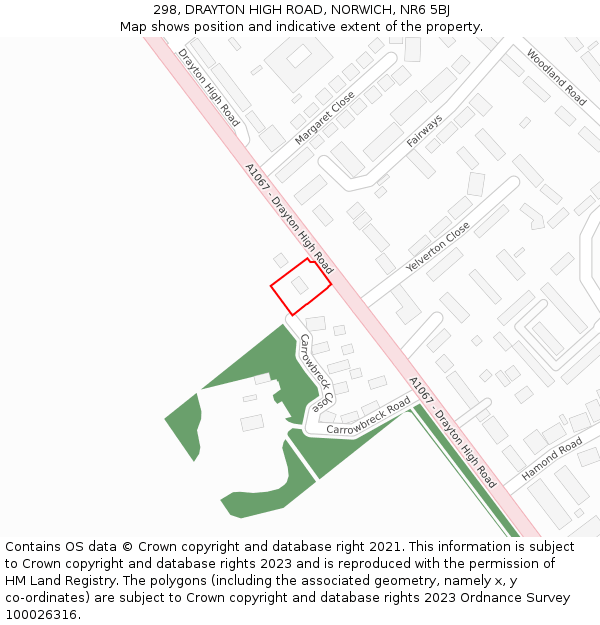 298, DRAYTON HIGH ROAD, NORWICH, NR6 5BJ: Location map and indicative extent of plot