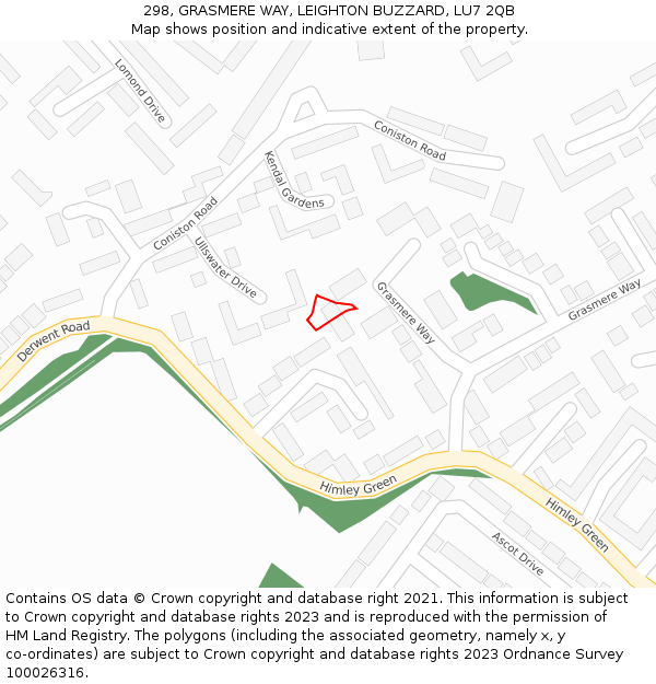 298, GRASMERE WAY, LEIGHTON BUZZARD, LU7 2QB: Location map and indicative extent of plot