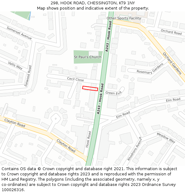 298, HOOK ROAD, CHESSINGTON, KT9 1NY: Location map and indicative extent of plot