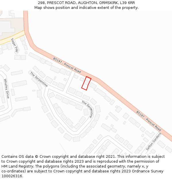 298, PRESCOT ROAD, AUGHTON, ORMSKIRK, L39 6RR: Location map and indicative extent of plot