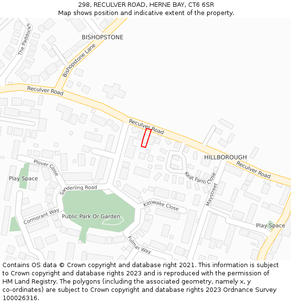 298, RECULVER ROAD, HERNE BAY, CT6 6SR: Location map and indicative extent of plot