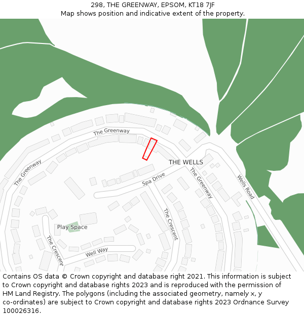 298, THE GREENWAY, EPSOM, KT18 7JF: Location map and indicative extent of plot