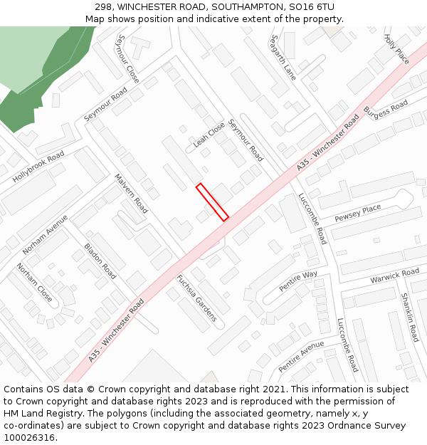 298, WINCHESTER ROAD, SOUTHAMPTON, SO16 6TU: Location map and indicative extent of plot