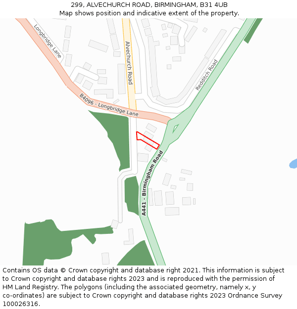 299, ALVECHURCH ROAD, BIRMINGHAM, B31 4UB: Location map and indicative extent of plot