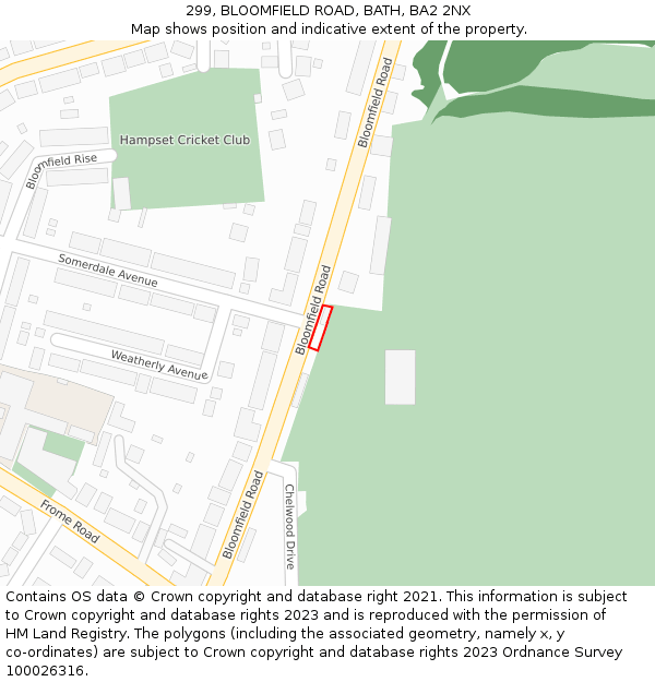 299, BLOOMFIELD ROAD, BATH, BA2 2NX: Location map and indicative extent of plot