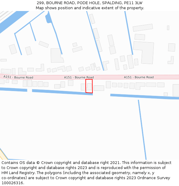 299, BOURNE ROAD, PODE HOLE, SPALDING, PE11 3LW: Location map and indicative extent of plot