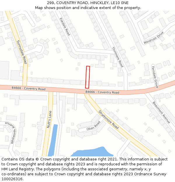 299, COVENTRY ROAD, HINCKLEY, LE10 0NE: Location map and indicative extent of plot