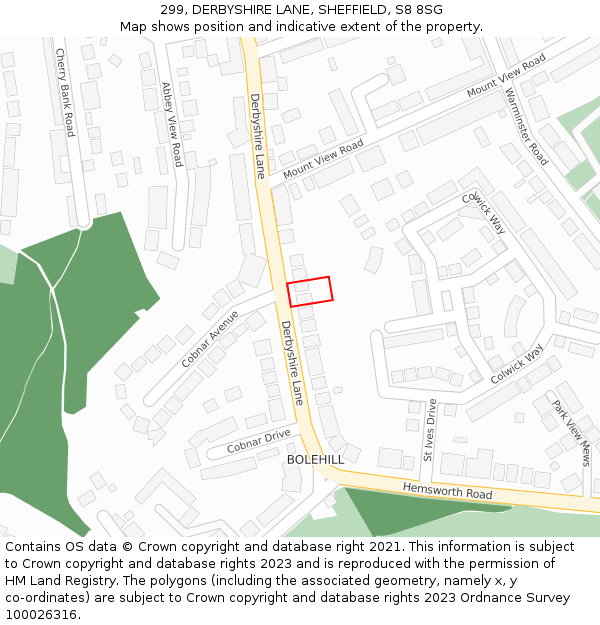 299, DERBYSHIRE LANE, SHEFFIELD, S8 8SG: Location map and indicative extent of plot