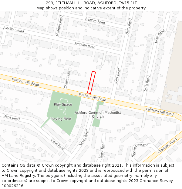 299, FELTHAM HILL ROAD, ASHFORD, TW15 1LT: Location map and indicative extent of plot