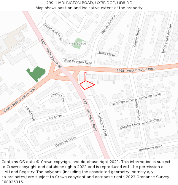 299, HARLINGTON ROAD, UXBRIDGE, UB8 3JD: Location map and indicative extent of plot
