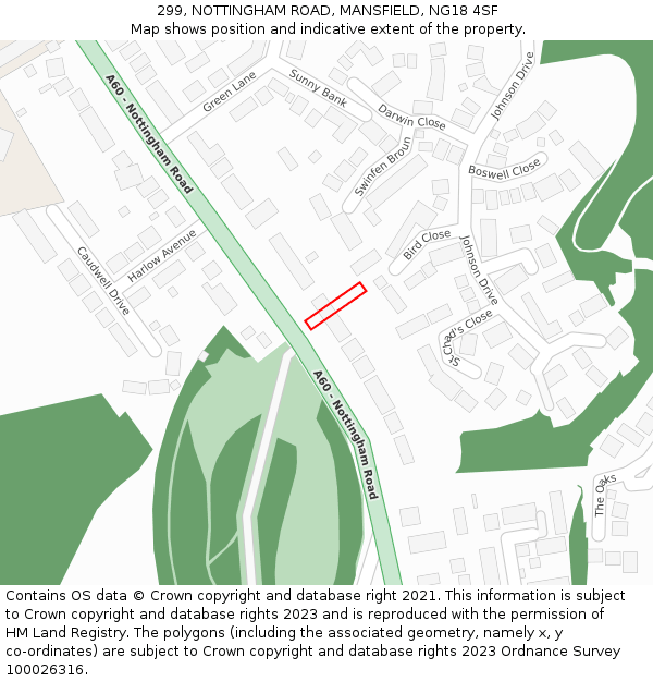 299, NOTTINGHAM ROAD, MANSFIELD, NG18 4SF: Location map and indicative extent of plot