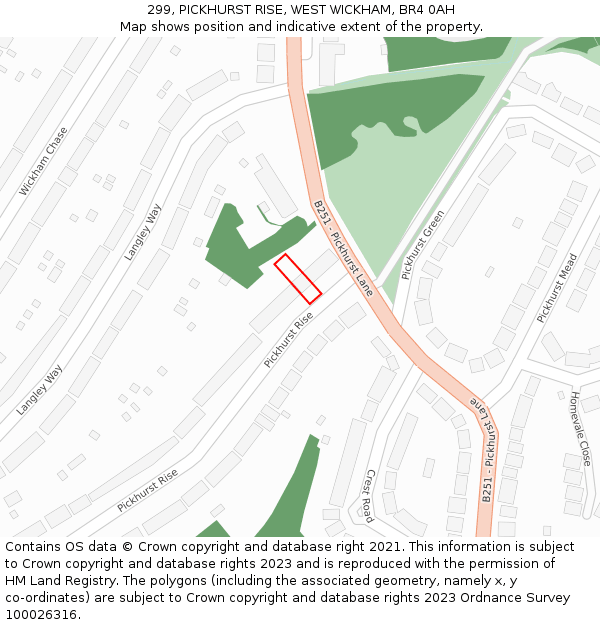 299, PICKHURST RISE, WEST WICKHAM, BR4 0AH: Location map and indicative extent of plot