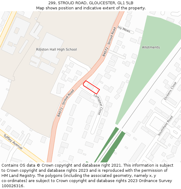 299, STROUD ROAD, GLOUCESTER, GL1 5LB: Location map and indicative extent of plot