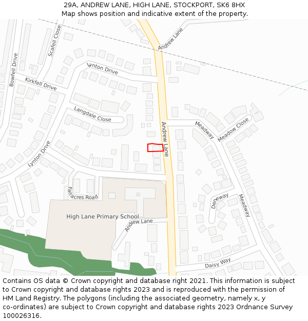29A, ANDREW LANE, HIGH LANE, STOCKPORT, SK6 8HX: Location map and indicative extent of plot