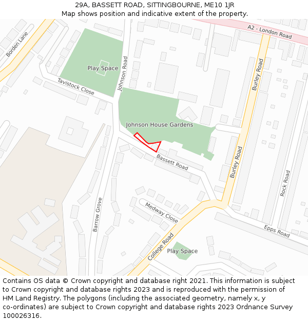 29A, BASSETT ROAD, SITTINGBOURNE, ME10 1JR: Location map and indicative extent of plot