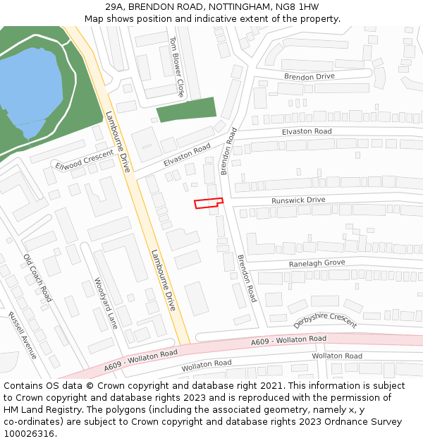 29A, BRENDON ROAD, NOTTINGHAM, NG8 1HW: Location map and indicative extent of plot