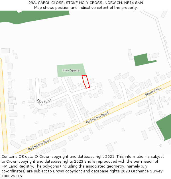 29A, CAROL CLOSE, STOKE HOLY CROSS, NORWICH, NR14 8NN: Location map and indicative extent of plot