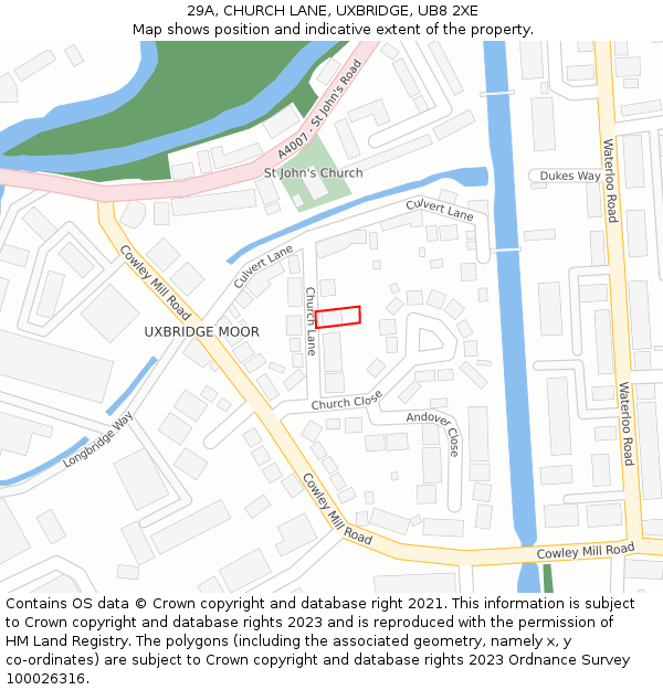 29A, CHURCH LANE, UXBRIDGE, UB8 2XE: Location map and indicative extent of plot