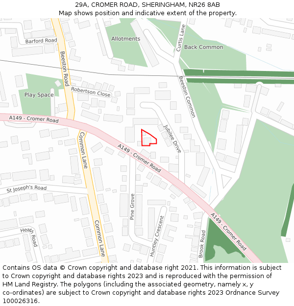 29A, CROMER ROAD, SHERINGHAM, NR26 8AB: Location map and indicative extent of plot