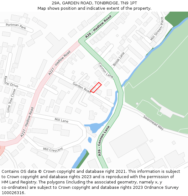 29A, GARDEN ROAD, TONBRIDGE, TN9 1PT: Location map and indicative extent of plot