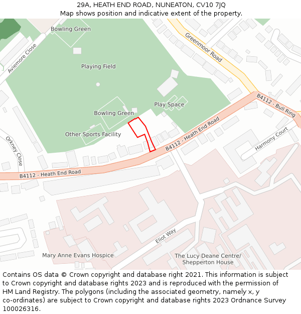 29A, HEATH END ROAD, NUNEATON, CV10 7JQ: Location map and indicative extent of plot