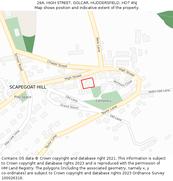 29A, HIGH STREET, GOLCAR, HUDDERSFIELD, HD7 4NJ: Location map and indicative extent of plot