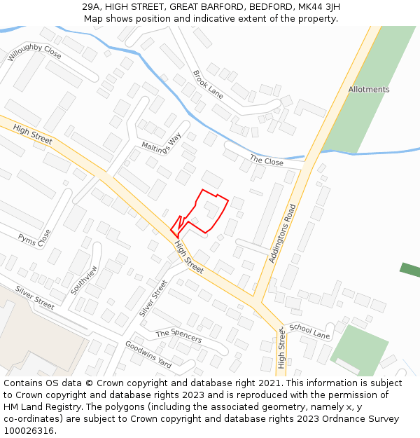 29A, HIGH STREET, GREAT BARFORD, BEDFORD, MK44 3JH: Location map and indicative extent of plot