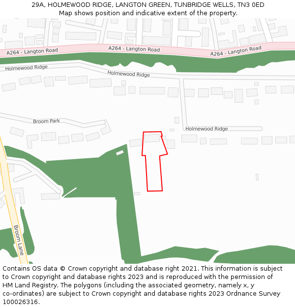 29A, HOLMEWOOD RIDGE, LANGTON GREEN, TUNBRIDGE WELLS, TN3 0ED: Location map and indicative extent of plot
