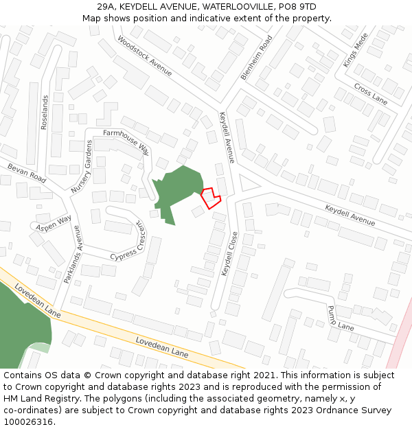 29A, KEYDELL AVENUE, WATERLOOVILLE, PO8 9TD: Location map and indicative extent of plot