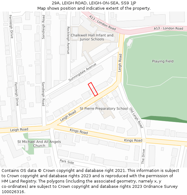 29A, LEIGH ROAD, LEIGH-ON-SEA, SS9 1JP: Location map and indicative extent of plot