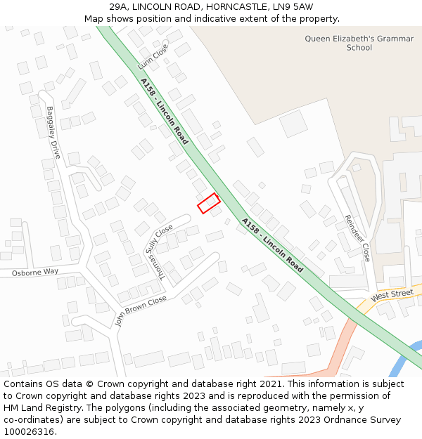 29A, LINCOLN ROAD, HORNCASTLE, LN9 5AW: Location map and indicative extent of plot