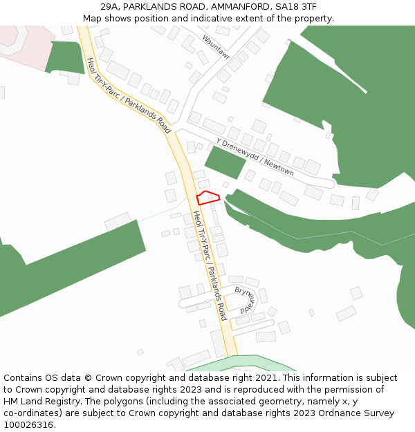 29A, PARKLANDS ROAD, AMMANFORD, SA18 3TF: Location map and indicative extent of plot