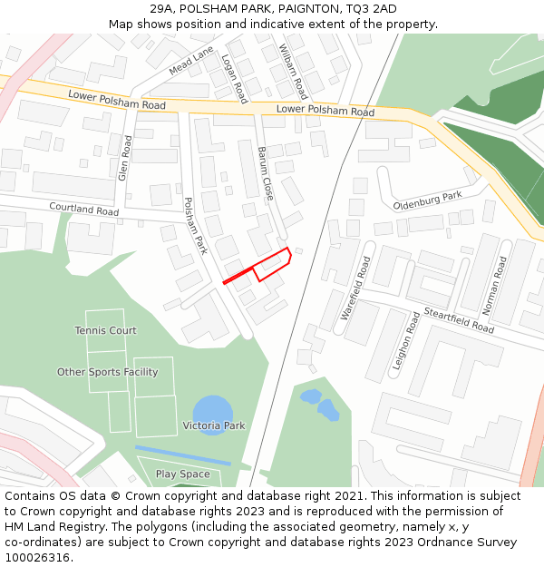 29A, POLSHAM PARK, PAIGNTON, TQ3 2AD: Location map and indicative extent of plot